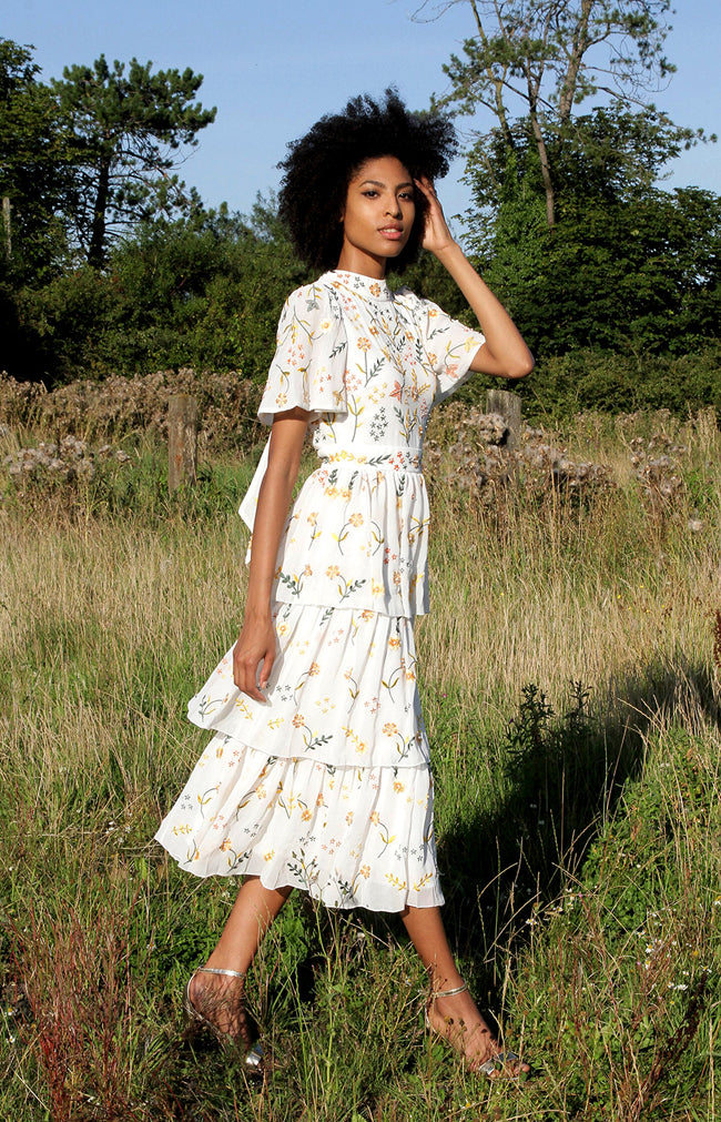 Madeline Hand Embellished Floral Midi ...